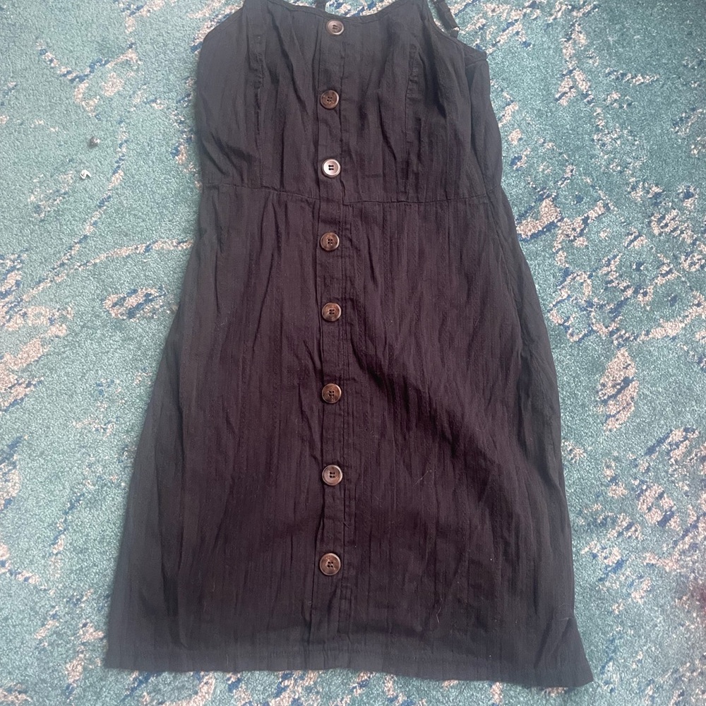 Elegant Black Cotton Button-Down Dress
